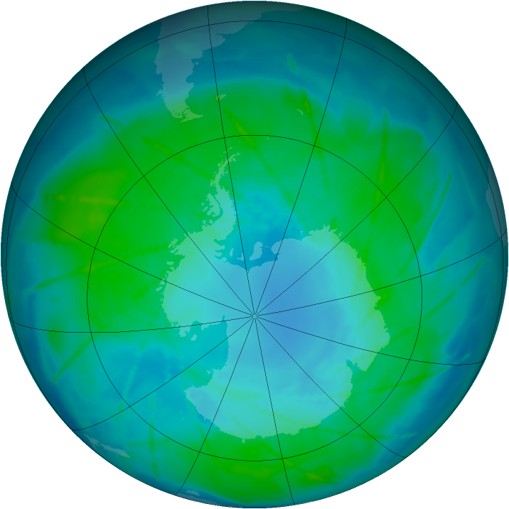 Antarctic ozone map for 25 January 2011